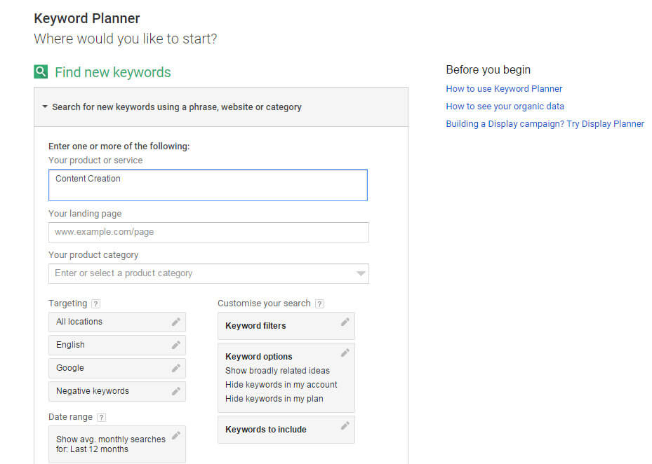 Keyword Planner Content Creation